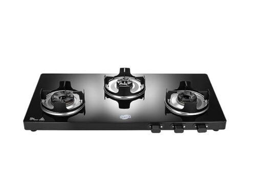 Jyoti Gas Appliances (Label) 323 Slender Black Non Auto Manual 3 Burner Toughened Glass Gas Stove