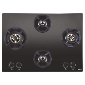 Elica Hob 4 Burner Auto Ignition Glass Top - 1 Dual, 1 Medium and 2 Small FB Brass Gas Stove (CLASSIC FLEXI FB MFC 4B 70 MT)