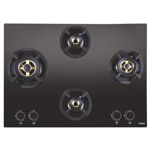 Elica Hob 4 Burner Auto Ignition Glass Top - 1 Dual, 1 Medium and 2 Small FB Brass Gas Stove (CLASSIC FLEXI FB MFC 4B 70 MT)