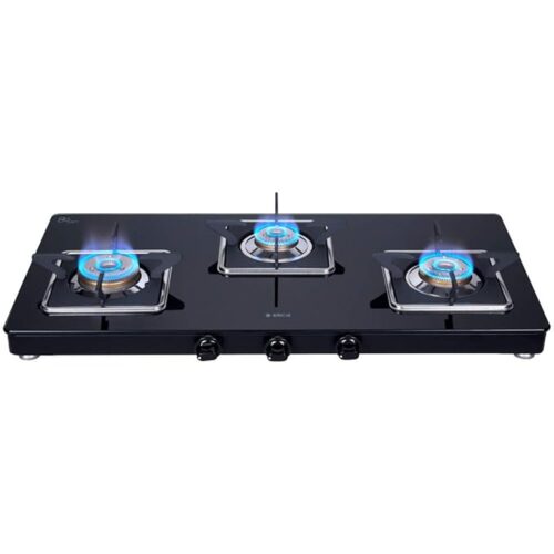 Elica Slimmest 3 Burner Gas Stove with Square Grid and Brass Burner (773 Ct Vetro (Slim Line Spf)), Manual Ignition