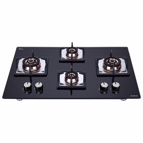 Elica Hob 4 Burner Auto Ignition Glass Top - 2 Small and 2 Medium Brass Gas Stove (FLEXI FB HCT 470 DX)