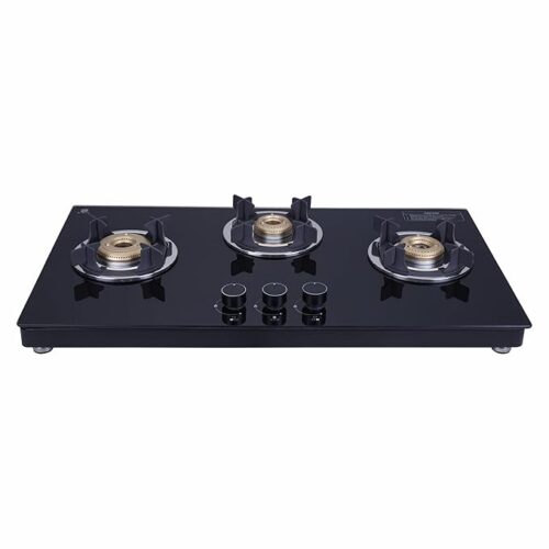 Elica Slimmest 3 Burner Auto Ignition Gas Stove with Double Drip Tray and Forged Brass Burners (773 CT VETRO (TKN CROWN DT AI))