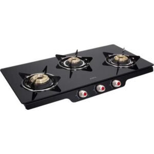 Elica Glass 3 Burner Auto Ignition Gas Stove (PATIO ICT 773 BLK AI)