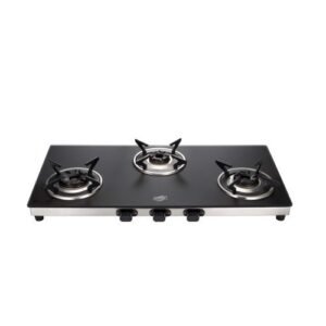 Jyoti 327 Sleek Matte 3D | 3 burner Gas Stove | Toughened Glass Cooktop | Gas Saving 3D Tornado Brass Burners with SS Frame Base (327 Matte 3D)