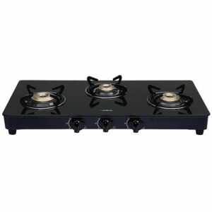 Elica Vetro 3 Burner Auto Ignition Gas Stove | Glass Top | 773 Ct Vetro Blk Ai, Black