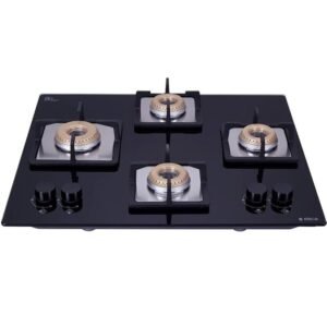 Elica Hobtop 4 Italian Burner Auto Ignition Flexi Hct 460 With 1 Big Lotus and 3 Small Lotus Brass Gas Stoves, Black