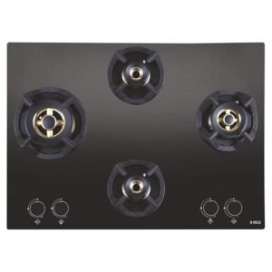 Elica Hob 4 Burner Auto Ignition Glass Top - 1 Dual, 1 Medium and 2 Small FB Brass Gas Stove (CLASSIC FLEXI FB MFC 4B 70 MT)