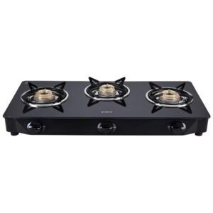 Elica Vetro Glass Top 3 Burner Gas Stove (703 CT VETRO SS), Black and Silver