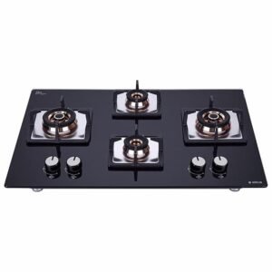 Elica Hob 4 Burner Auto Ignition Glass Top - 2 Small and 2 Medium Brass Gas Stove (FLEXI FB HCT 470 DX)