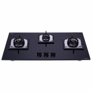 Elica Hobtop 3 Burner Auto Ignition Glass Top- 2 Large And 1 Small Brass Burner Gas Stove (Flexi Ab Hct 375 Dx) | Built-In + Free Standing, Black