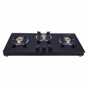 Elica Slimmest 3 Burner Gas Stove with Double Drip Tray and Forged Brass Burners | Manual Ignition | 773 CT VETRO (TKN CROWN DT MI)
