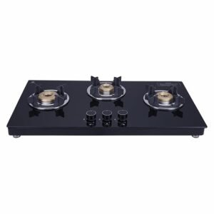 Elica Slimmest 3 Burner Auto Ignition Gas Stove with Double Drip Tray and Forged Brass Burners (773 CT VETRO (TKN CROWN DT AI))