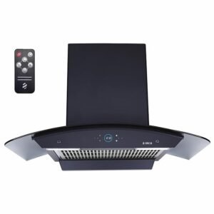 Elica iSMART 5 STAR Performance 90 cm Filterless Heat Autoclean Kitchen Chimney with Inverter Technology, Remote Control and 15 Years Warranty (iSMART GLACE FL HAC 90 LTW NERO)