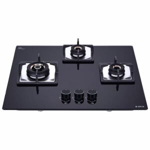 Elica Hob 3 Burner Auto Ignition Glass Top - 2 Mini Triple Ring Brass Burner and 1 Double Ring Brass Gas Stove (Flexi AB HCT 360)
