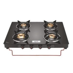 Jyoti 410 Black LC with lift to clean Stand | 4 Burner Glass Gas Stove | Toughened Glass Cooktop with 5 year Manufacturer's Warranty on Glass | Brass Burners (4 Burner)