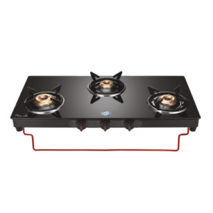 Jyoti 311 Black LC | 3 Burner Glass Gas Stove with Lift to Clean Stand | Toughened Glass Cooktop with 5 year Manufacturer's Warranty on Glass | Brass Burners | Sleek Black Body