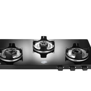 Jyoti Gas Appliances (Label) 323 Slender Black Non Auto Manual 3 Burner Toughened Glass Gas Stove