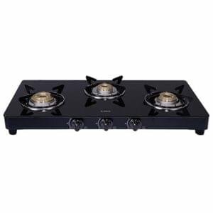 Elica Vetro Glass Top 3 Burner Gas Stove with 1 Jumbo Burner (377 CT VETRO BLK) | Manual Ignition | Black