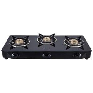 Elica Vetro Glass Top 3 Burner Gas Stove (703 CT VETRO SS), Black and Silver