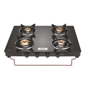 Jyoti 410 Black LC with lift to clean Stand | 4 Burner Glass Gas Stove | Toughened Glass Cooktop with 5 year Manufacturer's Warranty on Glass | Brass Burners (4 Burner)