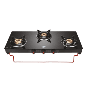Jyoti 311 Black LC | 3 Burner Glass Gas Stove with Lift to Clean Stand | Toughened Glass Cooktop with 5 year Manufacturer's Warranty on Glass | Brass Burners | Sleek Black Body