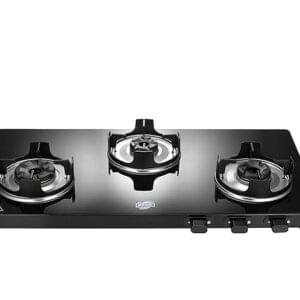 Jyoti Gas Appliances (Label) 323 Slender Black Non Auto Manual 3 Burner Toughened Glass Gas Stove